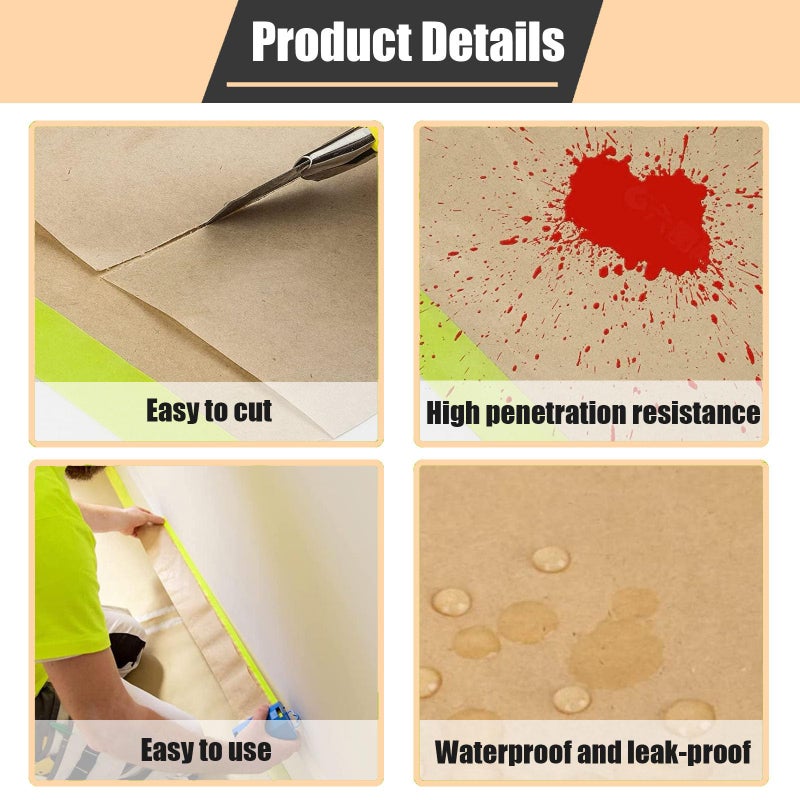 Hubaow Masking Paper, 20"" X 150feet, Tape and Drape for Automotive Painting Covering, Paint Spray Shield for House Painting - Image 4